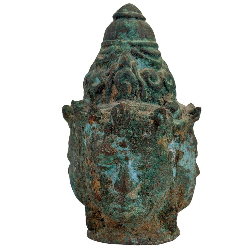 Trimurti – Cambodjaans driekoppig tempelbeeld, Antiek en Kunst, Overige herkomsten, Ophalen of Verzenden, Beeld, Steen/keramiek