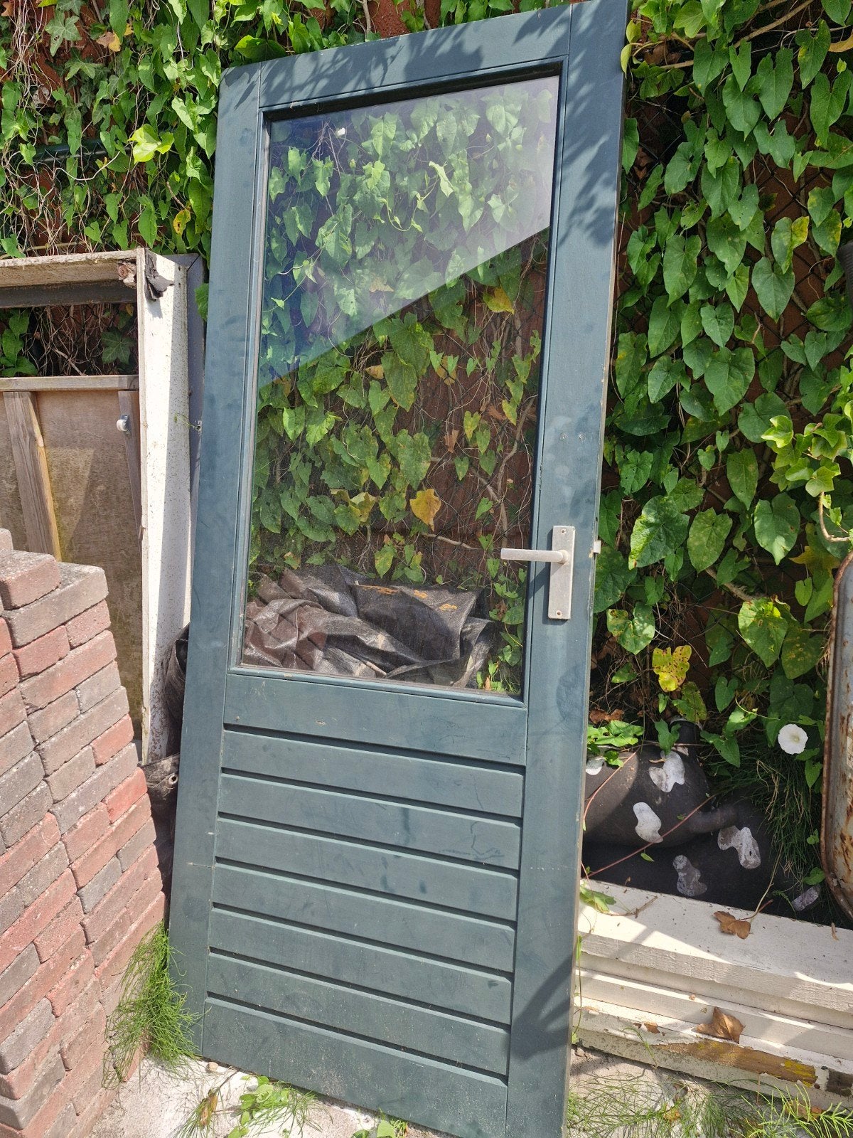 2 gebruikte buitendeuren met glas en hout, Ophalen, Gebruikt, 80 tot 100 cm, Buitendeur