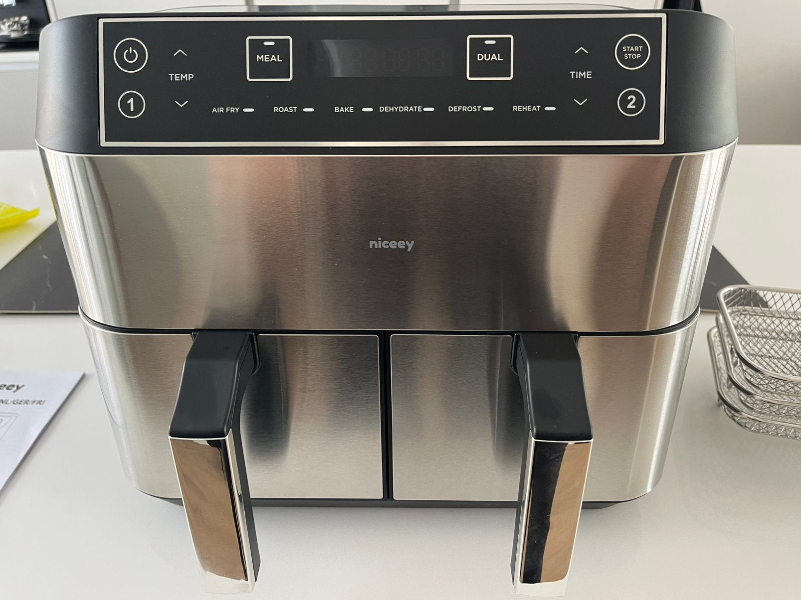 Niceey Dubbele Airfryer XXL - 8L - 2460W - Zilver, Ophalen, Zo goed als nieuw, Airfryer XXL, 1500 gram of meer