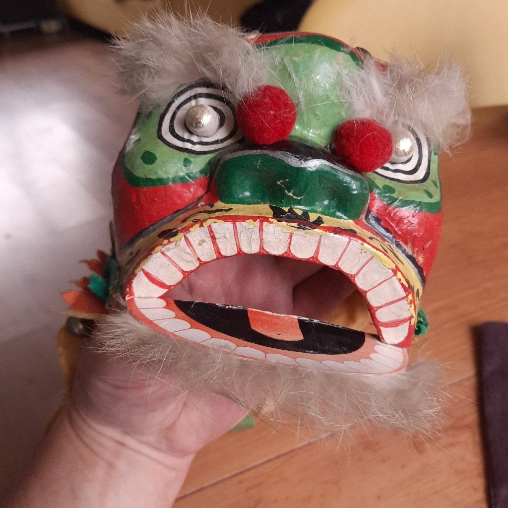 Chinese Poppenkast Pop Bewegende Mond Masker Papier Maché, Antiek en Kunst, 20 cm, Verzenden, Papier/karton, Groen