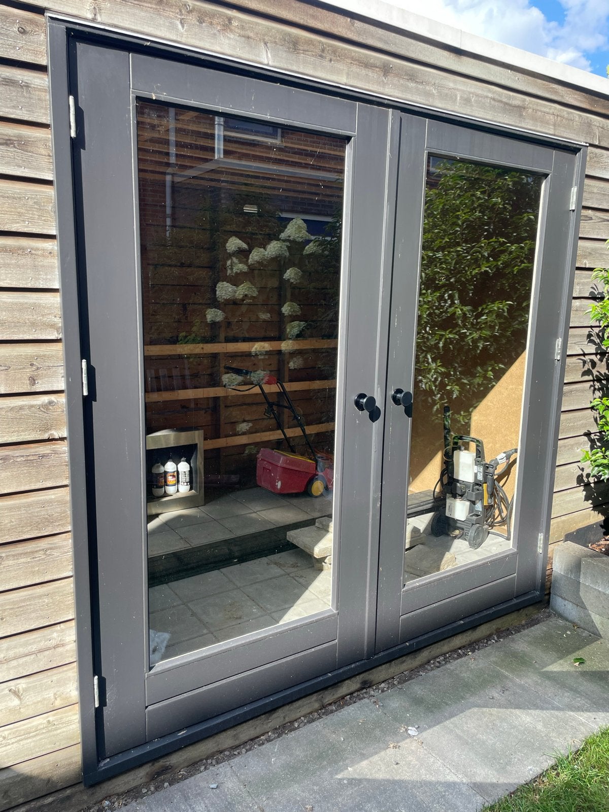Kozijn met openslaande deuren, Doe-het-zelf en Verbouw, Kozijnen en Schuifpuien, Ophalen, Gebruikt, Deurkozijn, 150 tot 225 cm