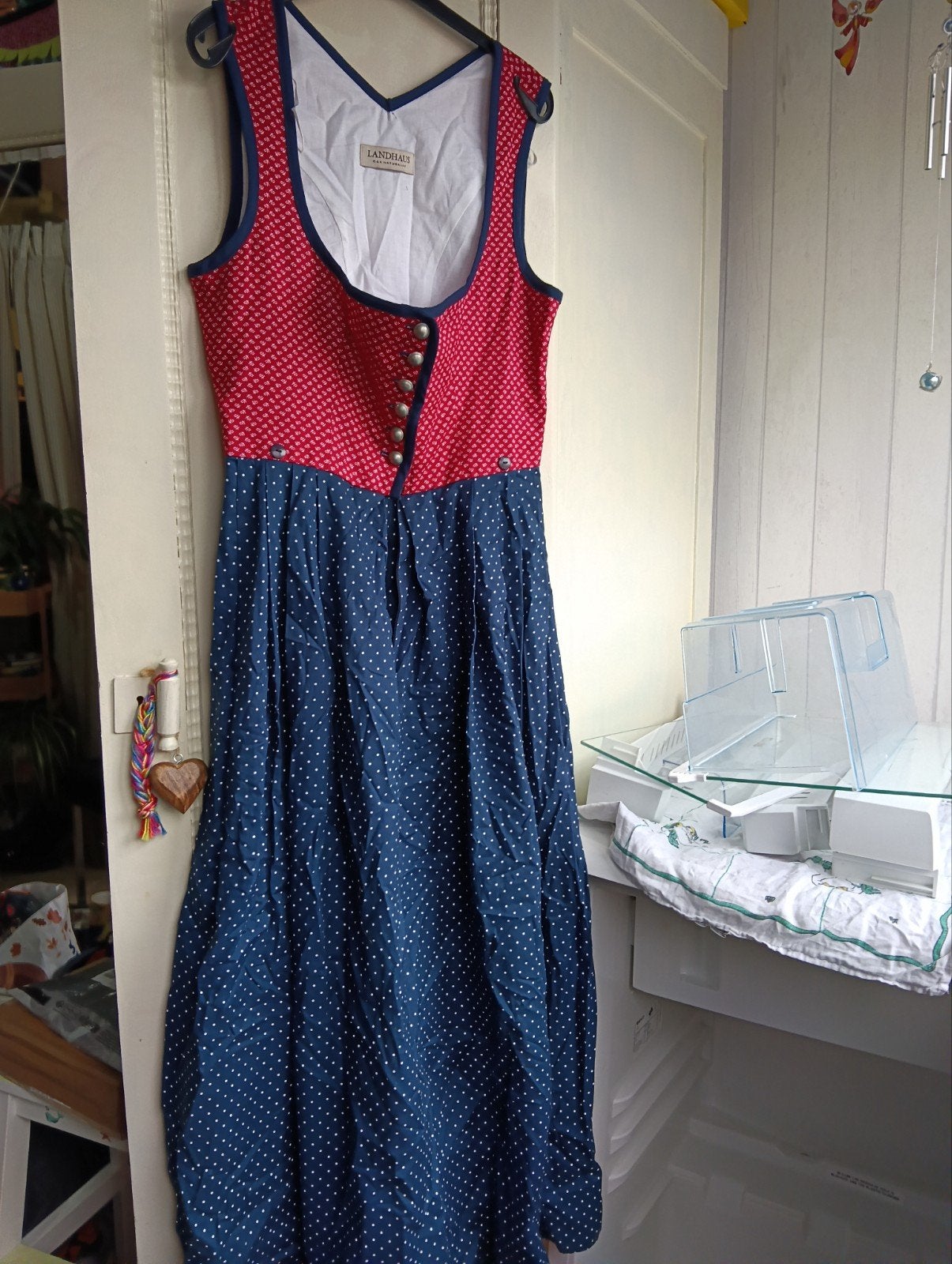 Landhaus Dirndl Rood/Blauw met stippen, Meerkleurig, Gedragen, Ophalen, Maat 38/40 (M)