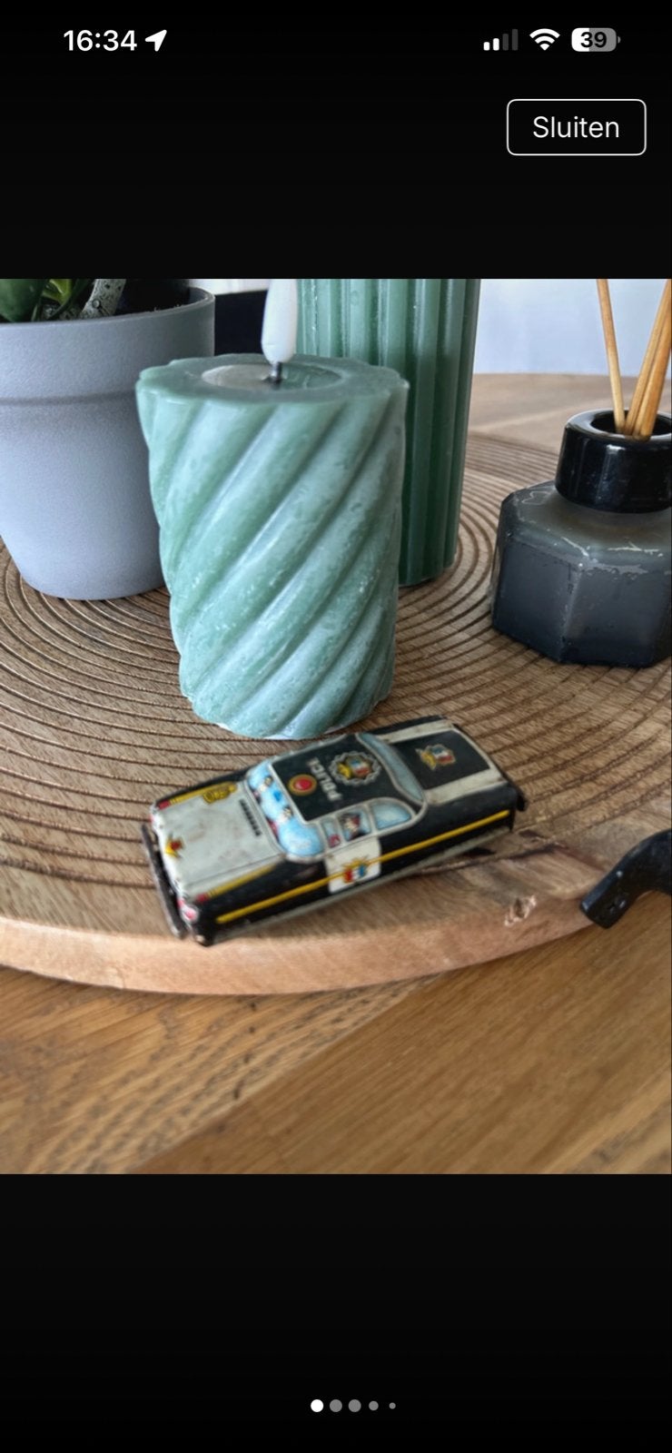 Vintage blikken politieauto - decoratief verzamelobject, Ophalen of Verzenden