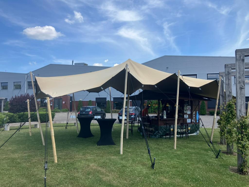 Stretch tent te huur 6x10, Tuin en Terras, Partytenten, Ophalen of Verzenden, Zo goed als nieuw, 8 meter of meer
