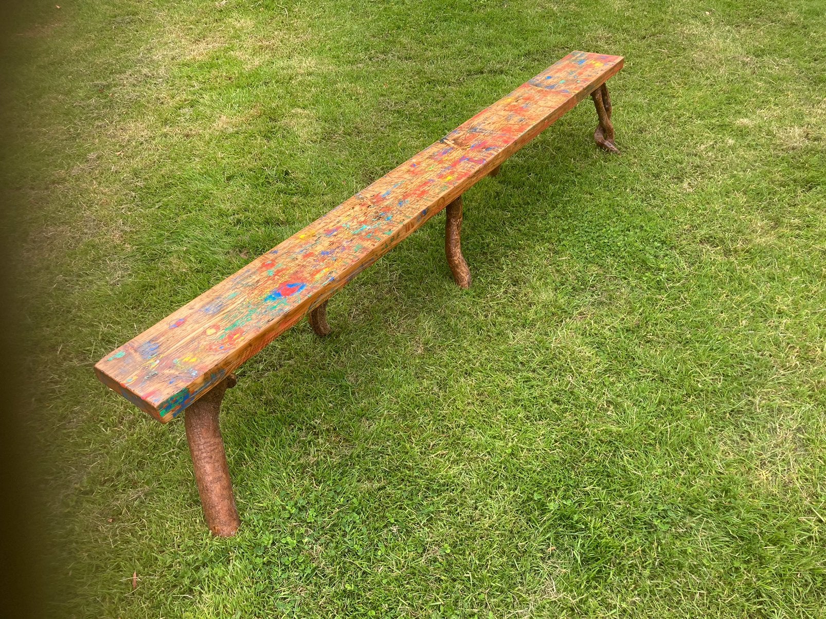 Unieke houten bank met natuurlijke poten, Ophalen of Verzenden