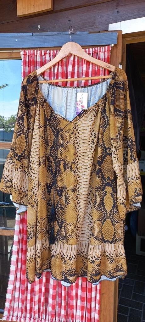 Italia Moda Blouse met Slangenprint en Trompetmouwen, Kleding | Dames, Maat 38/40 (M), Bruin, Nieuw, Lange mouw