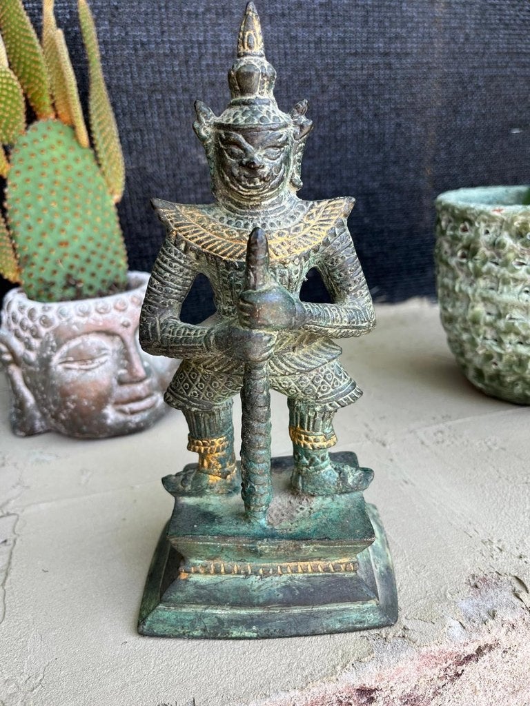 Tempelwachter Thailand Yakshaw demonenwacht brons boeddha, Verburgt Vintage, Metaal, Massief, Ophalen of Verzenden