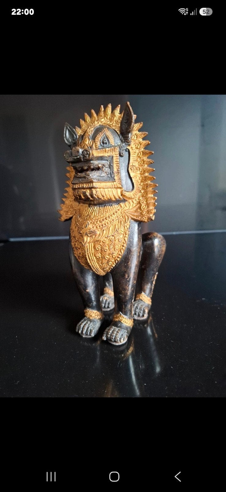 Singha Aziatische Leeuw  - Donker gepatineerd met bladgo, Ophalen of Verzenden, Meerkleurig, Metaal, Versierd