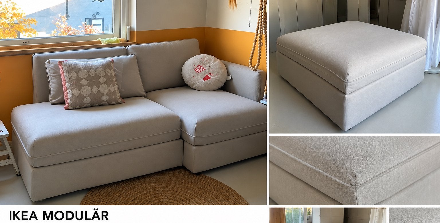 IKEA MODULÄR Modulaire bank + hocker - Zo goed als nieuw, Huis en Inrichting, Ophalen, 150 tot 200 cm, Hoekbank, Driepersoons
