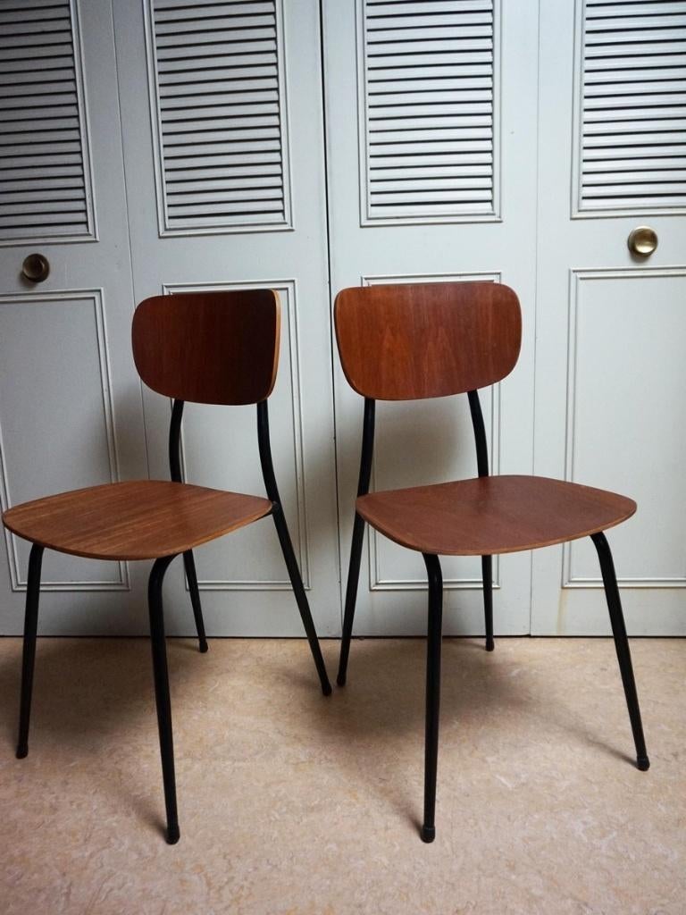 Set van 2 minimalistische vintage teak stoelen, jaren 60, Ophalen, Gebruikt, Twee, Bruin