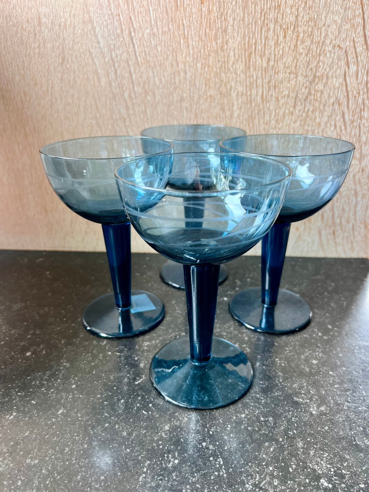 Blauwe ‘vintage’ champagne of cocktail glazen Ikea Pralin, Ophalen of Verzenden