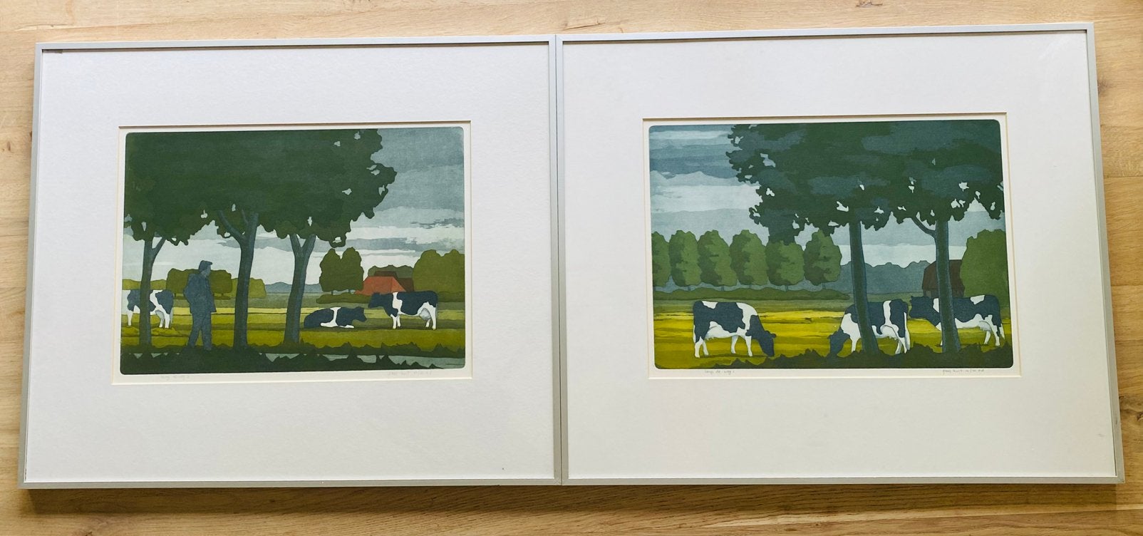 Tweeluik kleuretsen Guus Kuit e.d. Langs de Weg 1&2, Ingelijst, Ets, 60 cm, 2000 tot heden