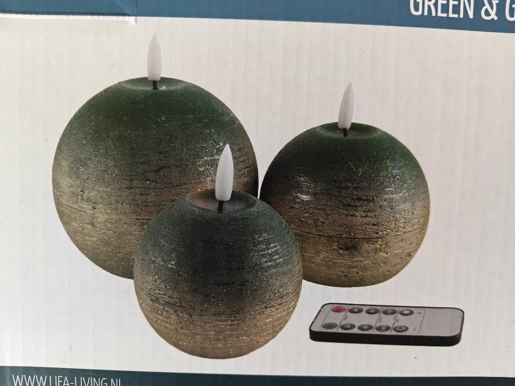 Lifa living ledkaarsen set van 3 groen en goudkleur, Ophalen of Verzenden, Nieuw, Goud