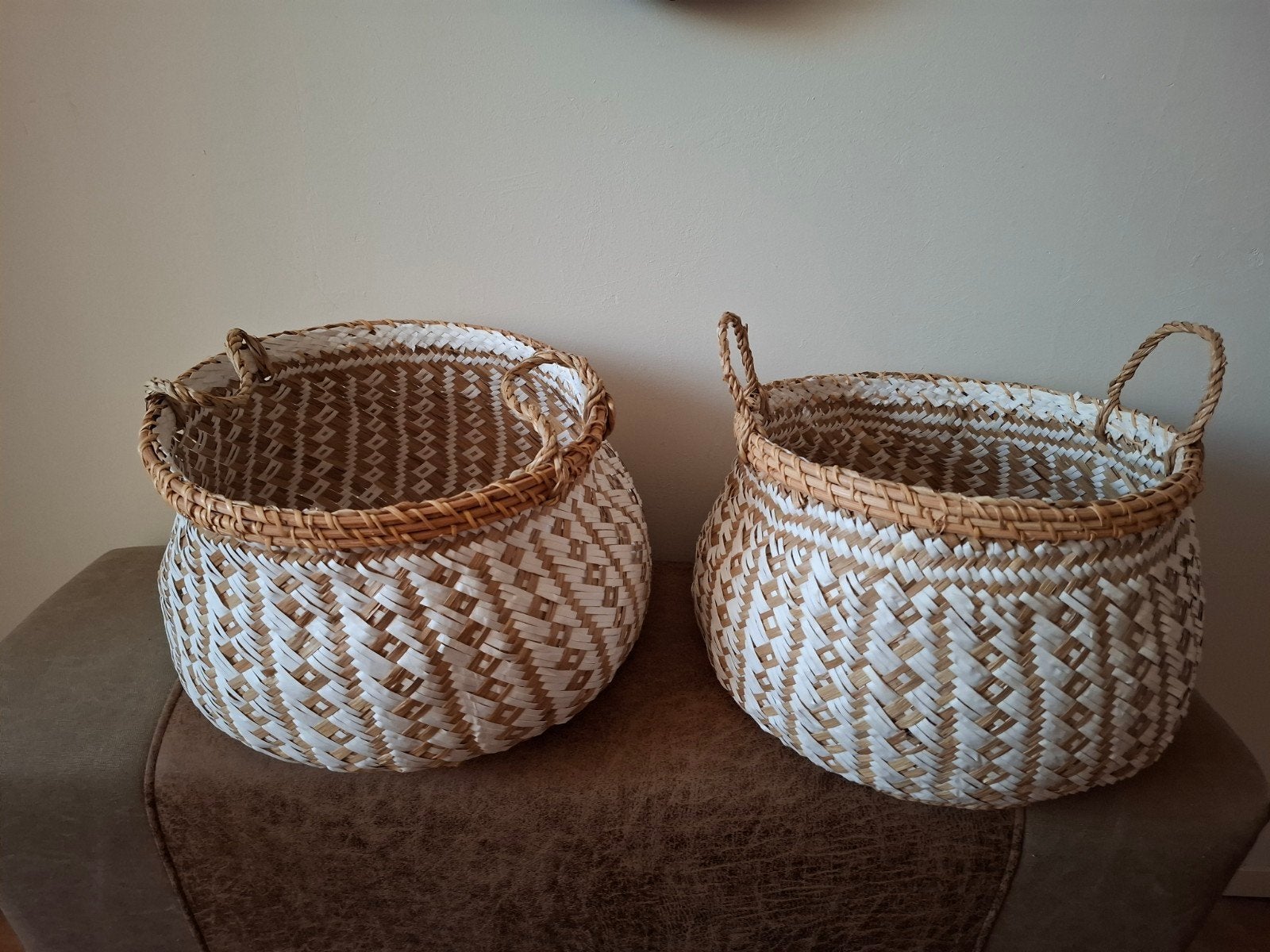 Set van 2 Boho Manden, Ophalen, Mand, Rond, Zo goed als nieuw
