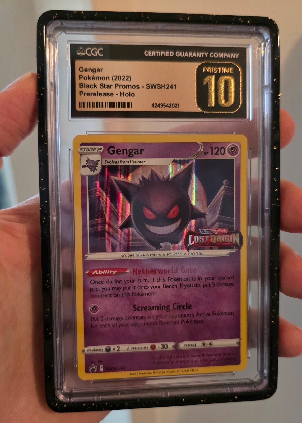 Gengar Holo Pre Release Promo - SWSH241 CGC Pristine 10, Ophalen of Verzenden, Zo goed als nieuw, Losse kaart, Foil