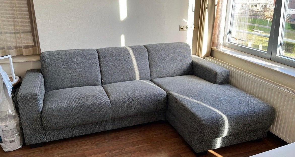 Grijze hoekbank met chaise longue, Ophalen, Gebruikt, Stof