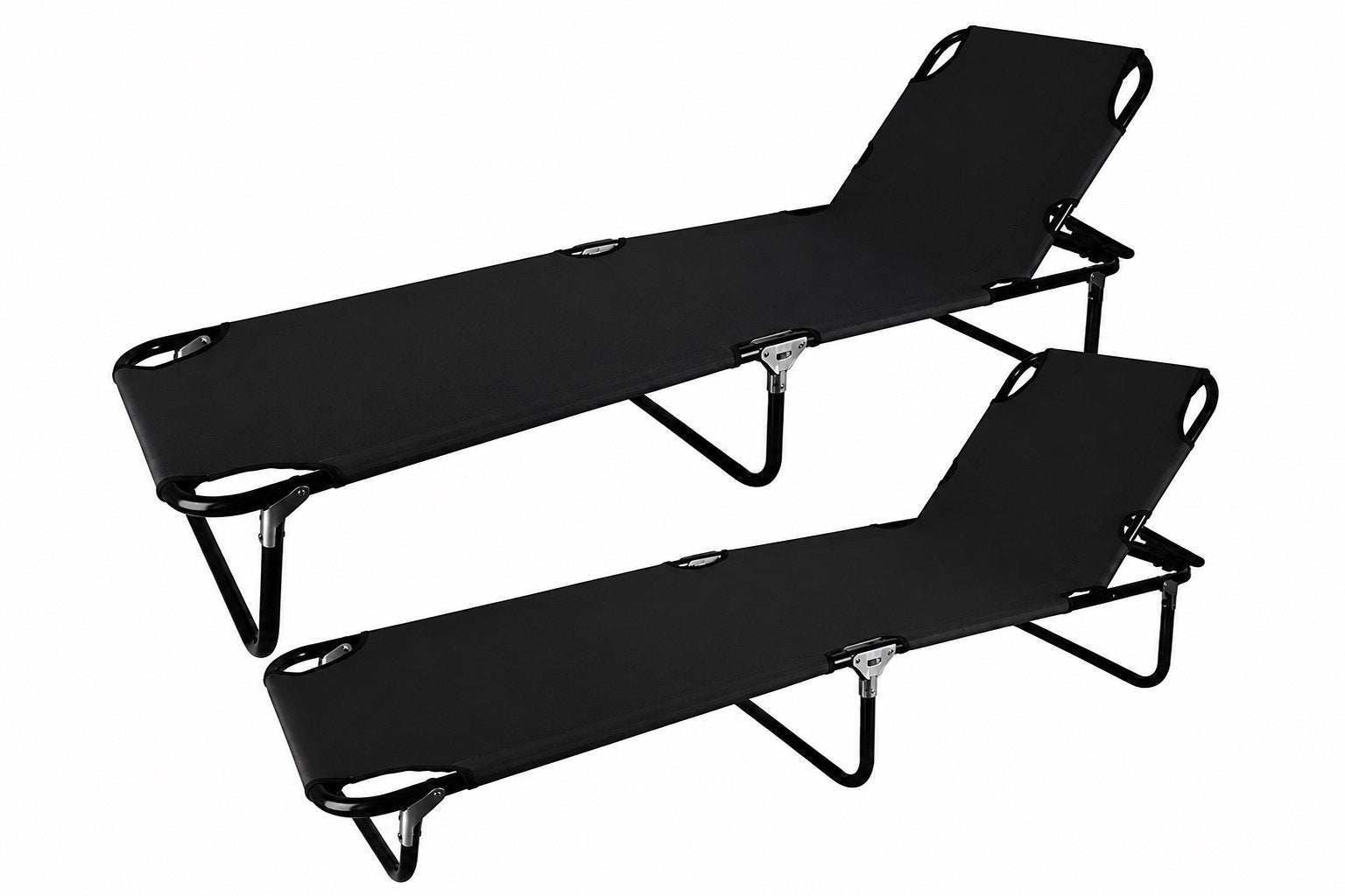 2x Zwarte Opvouwbare ligbedden, Tuin en Terras, Ligbedden, Ophalen, Nieuw, Aluminium, Verstelbaar