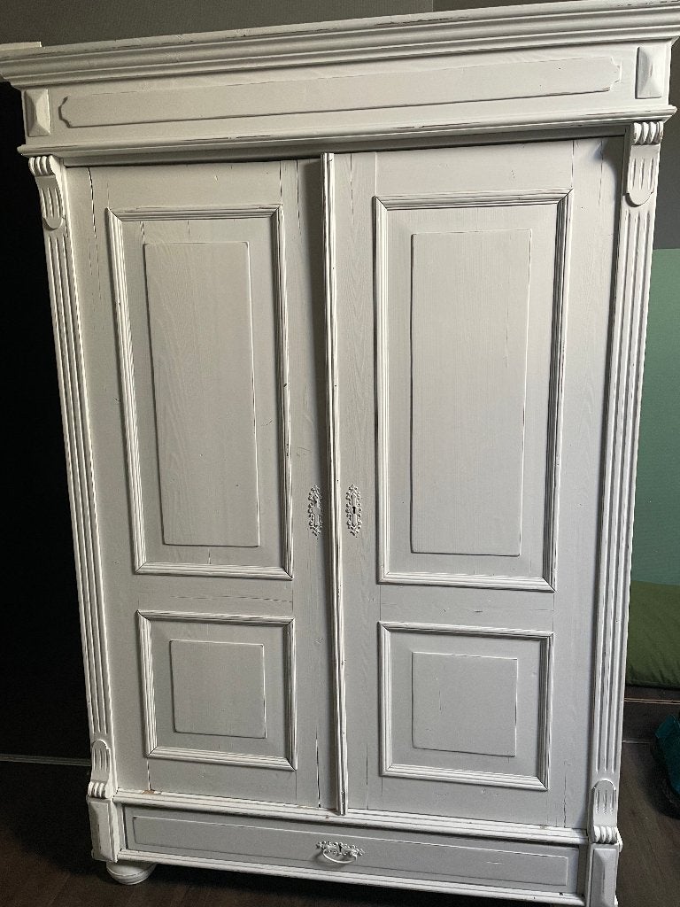 Grote witte brocante kast met legplanken en lade, Ophalen