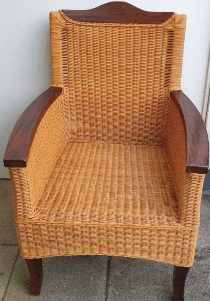 Vintage rotan fauteuil met houten accenten! GRATIS, Ophalen