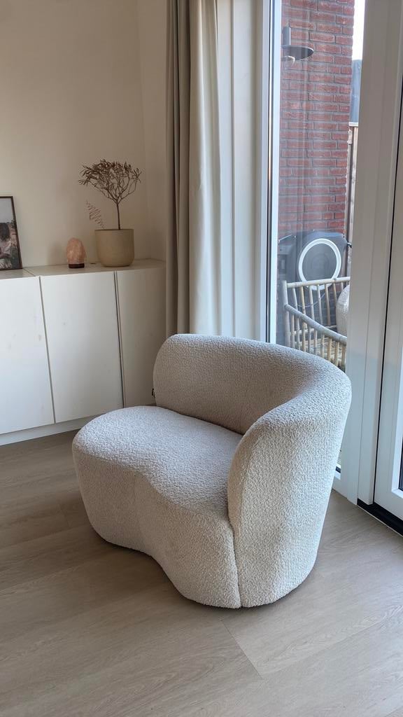 Fauteuil Bankje WOOOD Bouclé Stone, Ophalen, Japandi, 75 tot 100 cm, Zo goed als nieuw