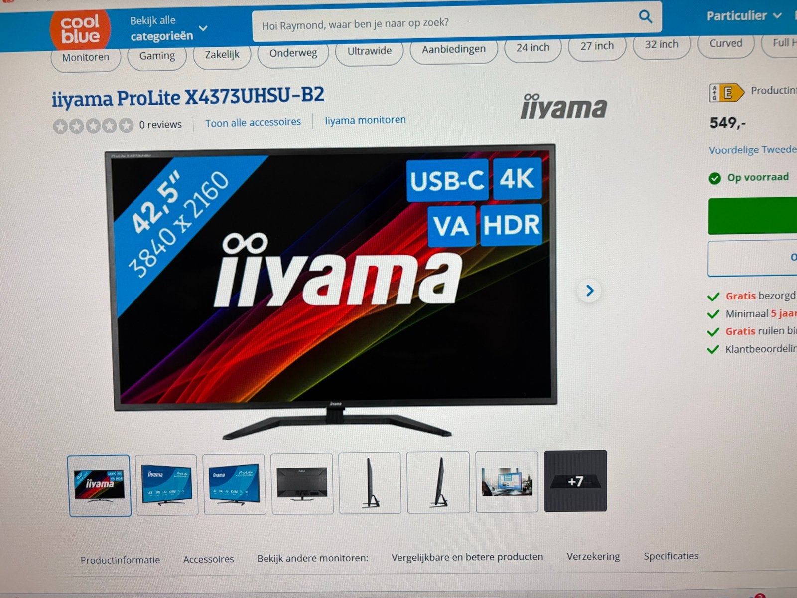 Iiyama ProLite X4373UHSU-B2 42.5 inch 4K Monitor, Computers en Software, VA, Ophalen of Verzenden, USB-C, Onbekend