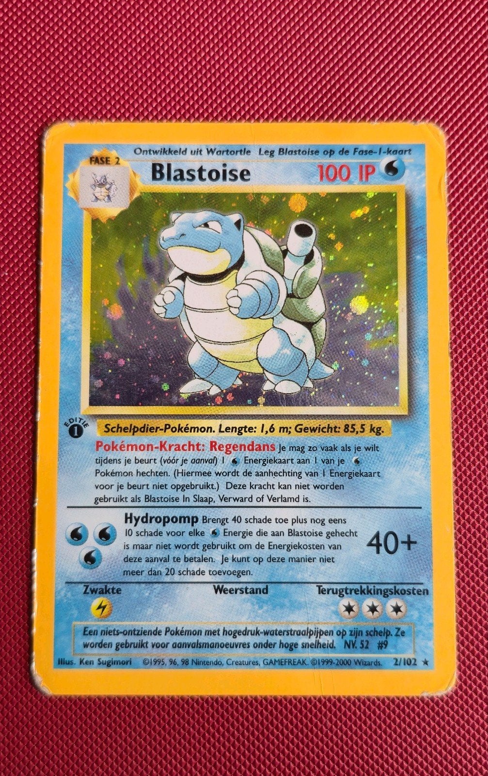 Blastoise Pokémon kaart (Base Set), Ophalen of Verzenden, Zo goed als nieuw, Losse kaart, Foil
