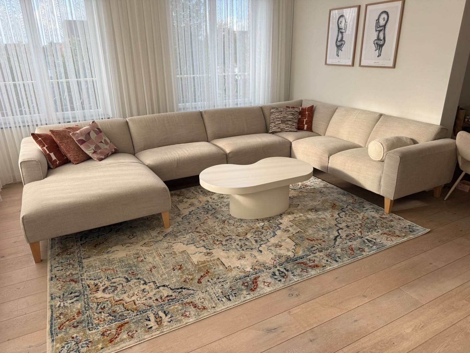 Ruime Hoekbank Beige, Ophalen, Hoekbank, 300 cm of meer, Zo goed als nieuw