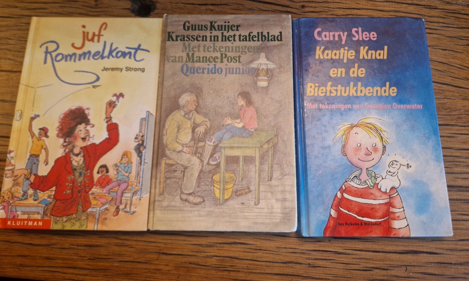 Juf Rommelkont, Krassen in het tafelblad, Kaatje Knal, Boeken, Ophalen of Verzenden, Gelezen, Jeremy Strong, Guus Kuijer, Carry Slee