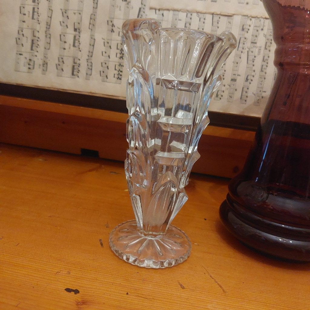 Mooie art deco persglazen vaas van helder glas, hoogte 17 cm, Ophalen of Verzenden