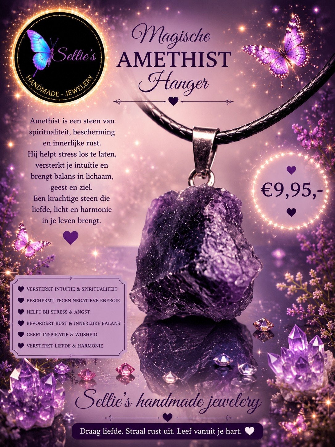 🦋 Sellie's handmade jewelery 🦋, Paars, Nieuw, Ophalen of Verzenden, Steen of Mineraal