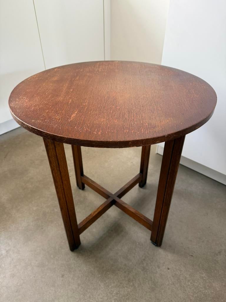 Vintage Art Deco tafeltje - Amsterdamse School 30s design, Rond, Zo goed als nieuw, 60 cm of meer, Hout