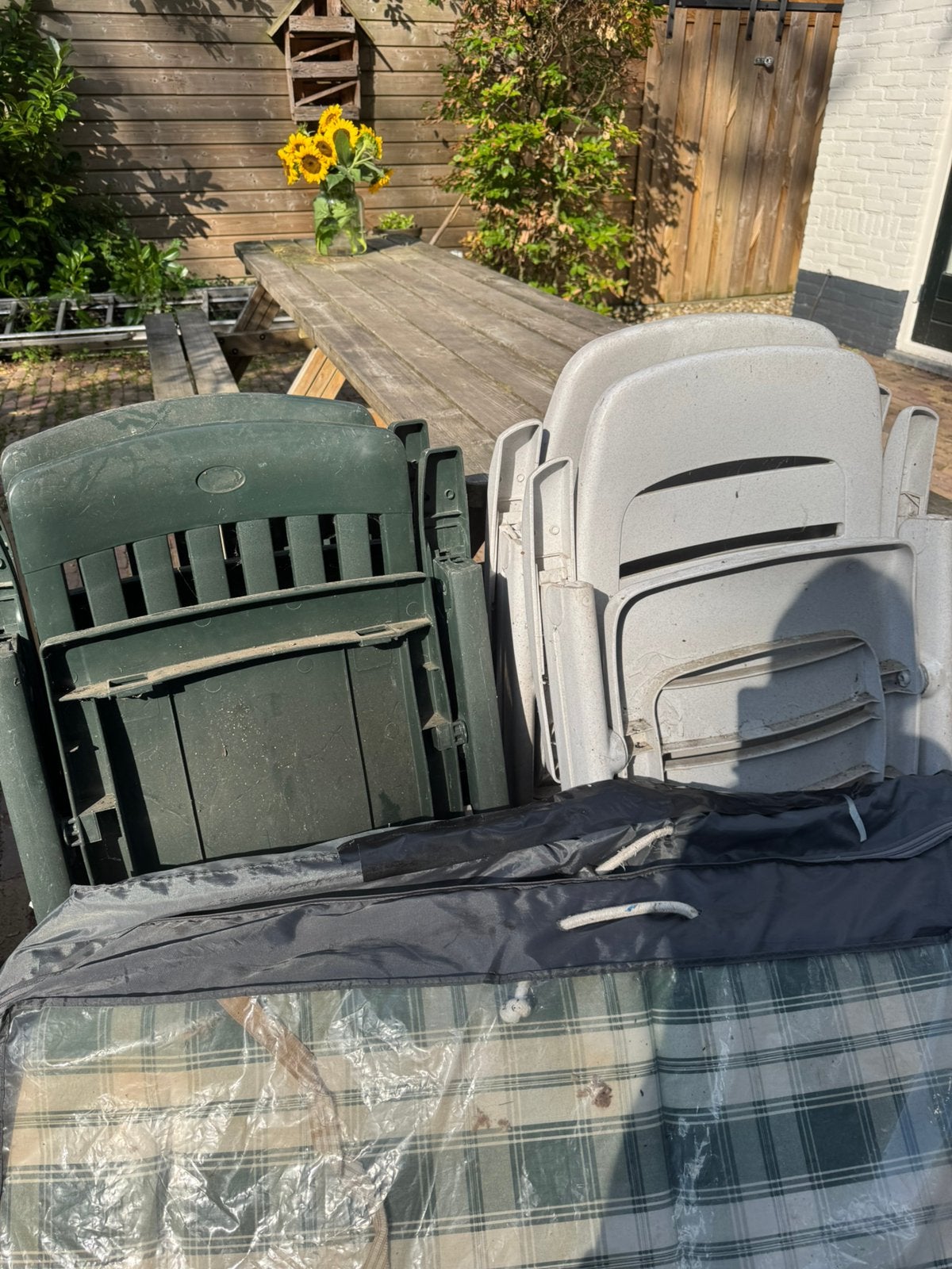 GRATIS 4 tuinstoelen incl kussens, Tuin en Terras, Ophalen, Gebruikt, Kunststof