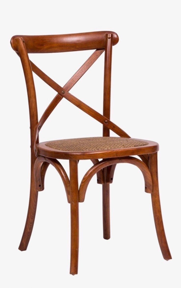 Luxe houten eetkamerstoel met ‘rieten’ zitting, Ophalen, Twee, Bruin, Nieuw