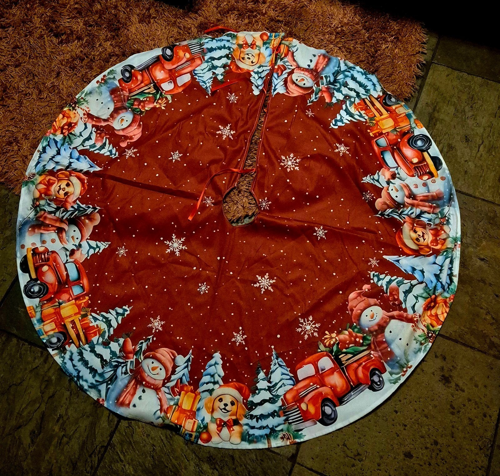 Nieuw donkerrood kerstboom kleed rond 120 cm, Diversen, Kerst, Ophalen of Verzenden, Nieuw