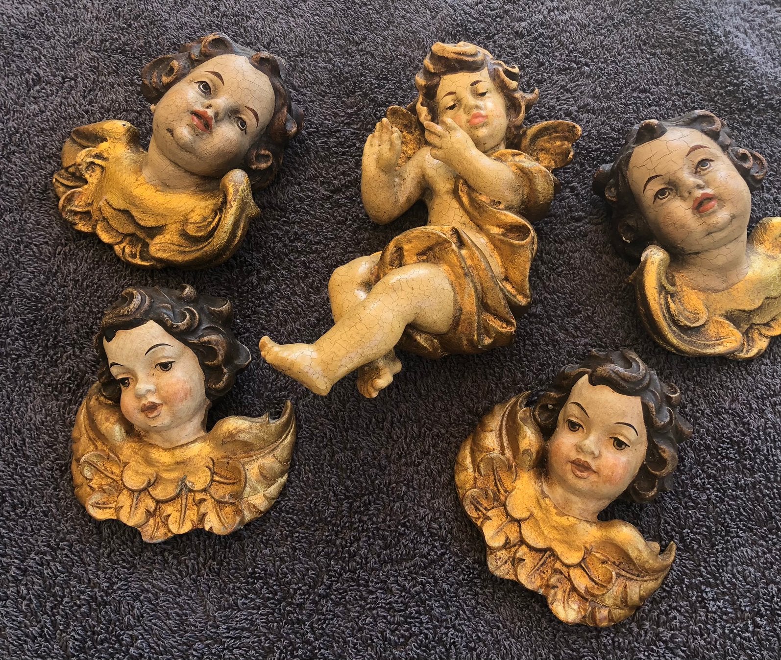 Vintage houten putto cherubijn beeldjes, Ophalen of Verzenden