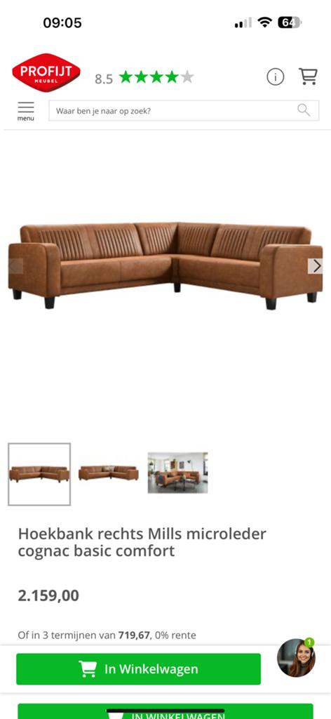 ZGAN Hoekbank Mills Microleer - Cognac - 255 x 228, Hoekbank cognac mills microleer bruin modern industrieel, -, -, Hoekbank