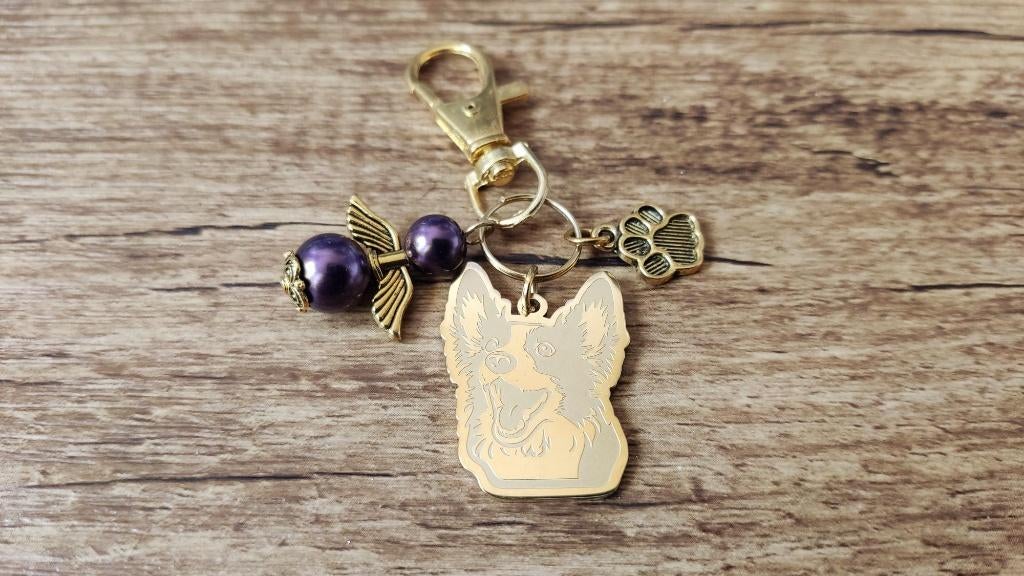 Sleutelhanger Welsh corgi RVS gold met beschermengeltje, Verzenden, Nieuw, Dier of Natuur