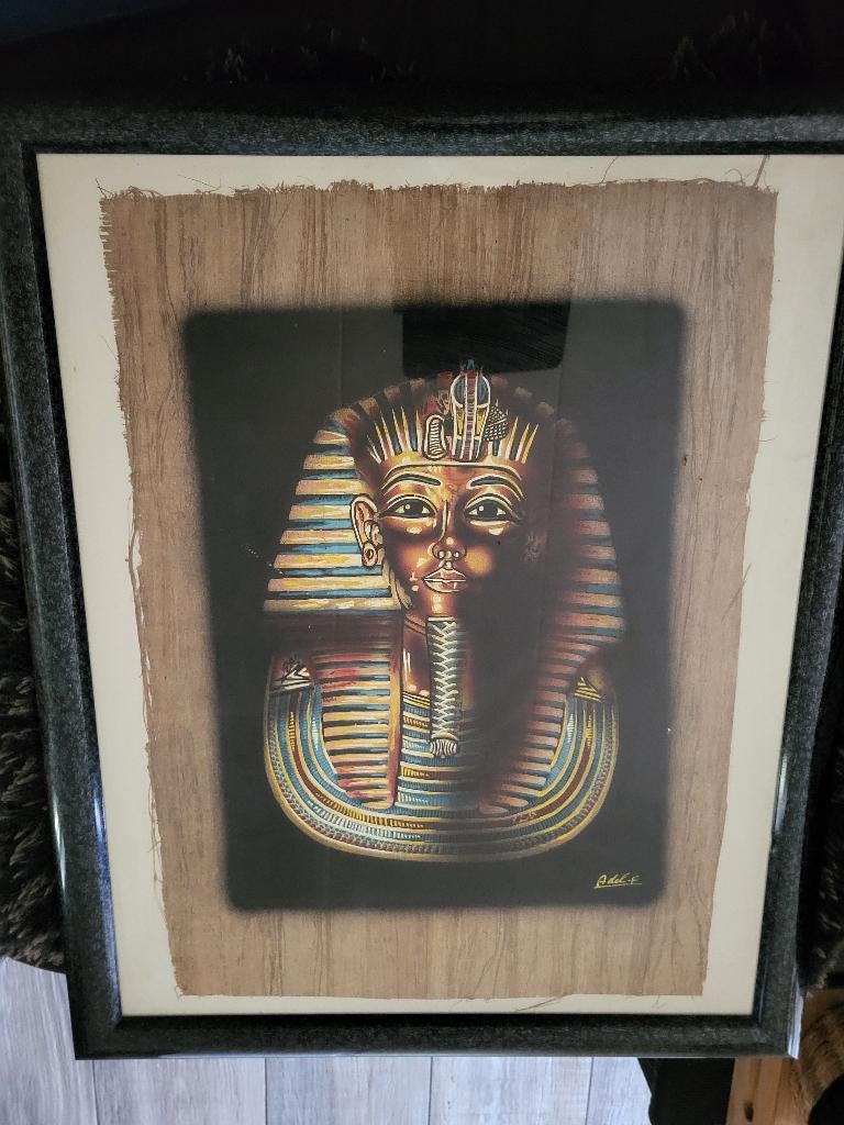 Egyptisch schilderij op rijstpapier Tutanchamon, Antiek en Kunst, Ophalen