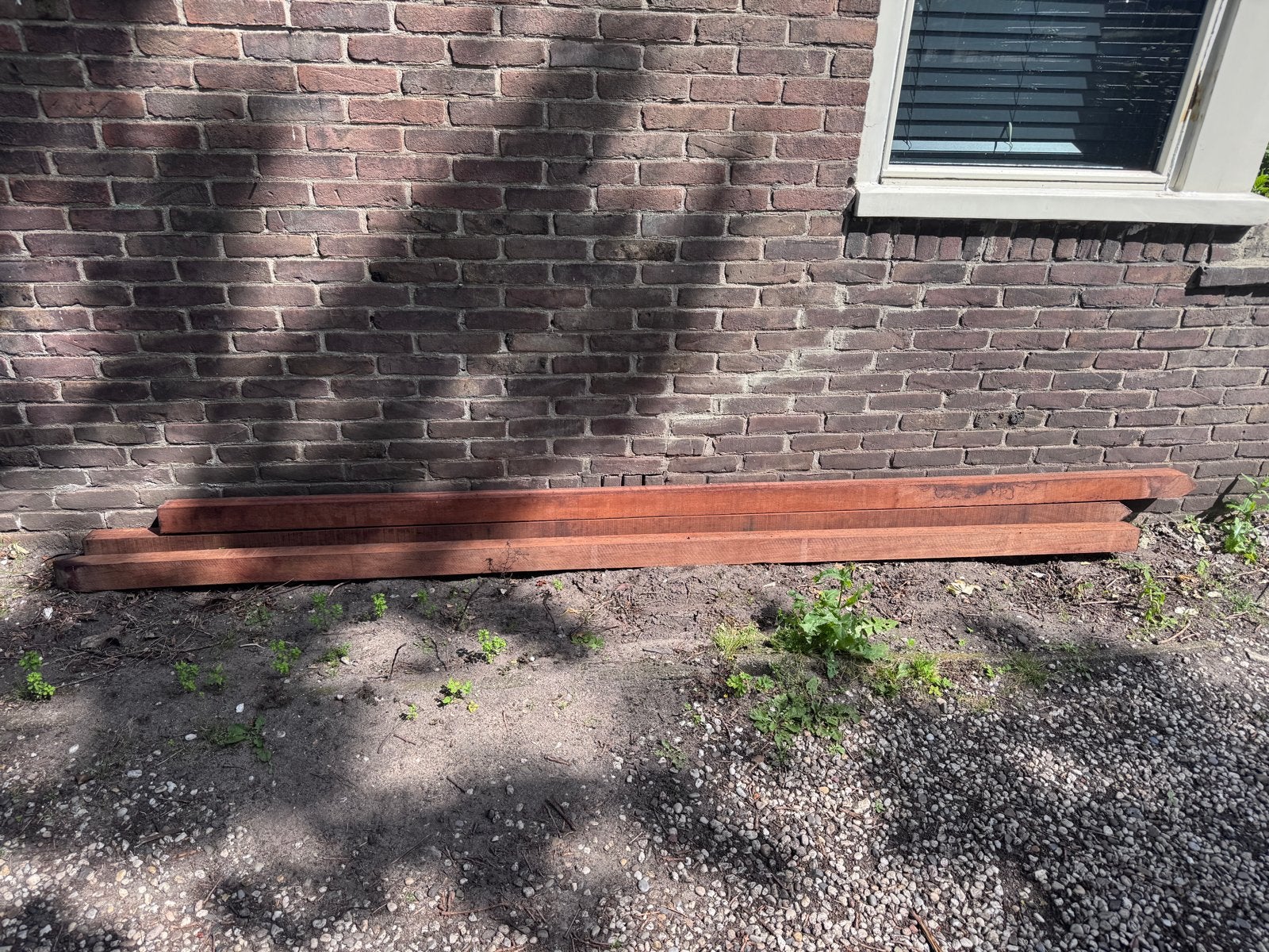 Azobé tuinpalen 7x7 cm - 3x 300 cm, 1x 350 cm, Ophalen, Palen, Nieuw, Hardhout