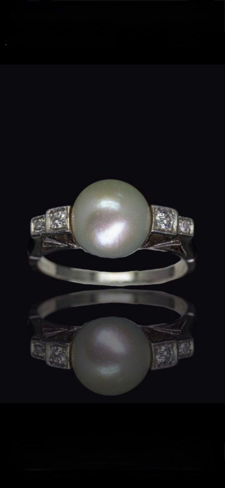 Antieke Art Deco Platina Ring met Parel en Diamanten, Ophalen of Verzenden, Zo goed als nieuw, Met edelsteen, Dame