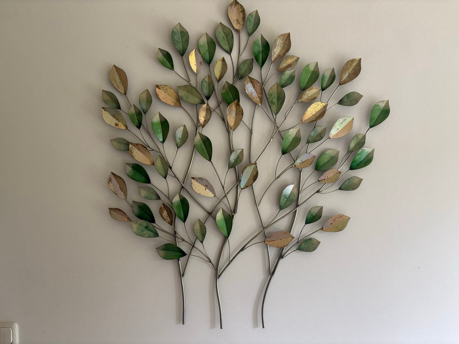 Grote ijzeren wanddecoratie boom met bladeren 90x102 cm, Metaal, Wandsculptuur, Meerkleurig, Ophalen of Verzenden