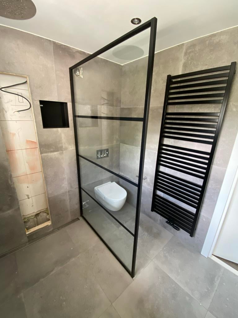 Douchescherm zwart, Ophalen, Gebruikt, Glas, Douche