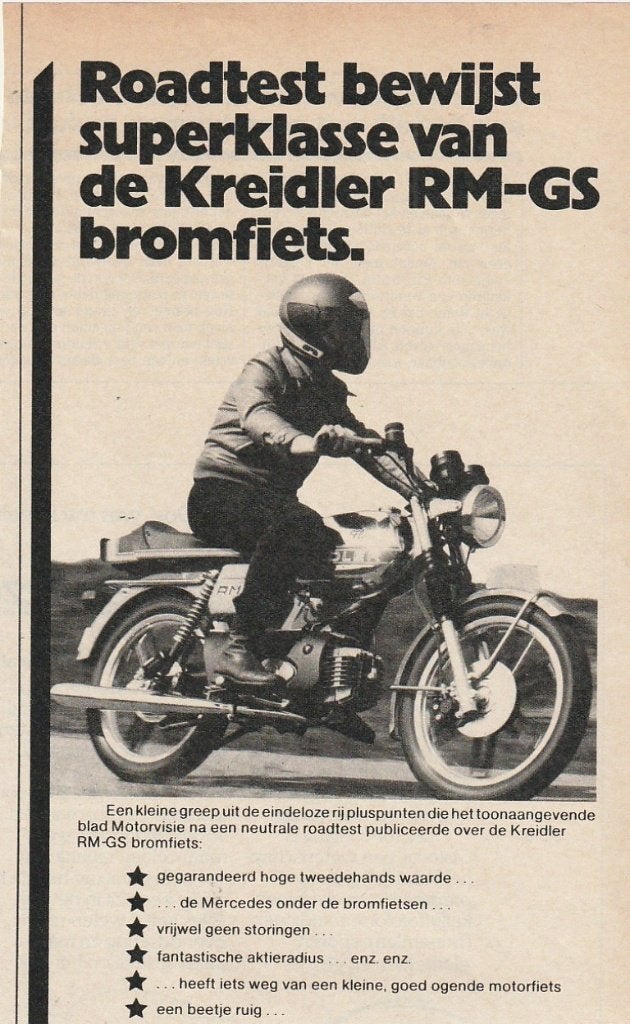 Retro reclame 1979 Kreidler Rm-GS machtige brommer, Verzenden, Overige typen