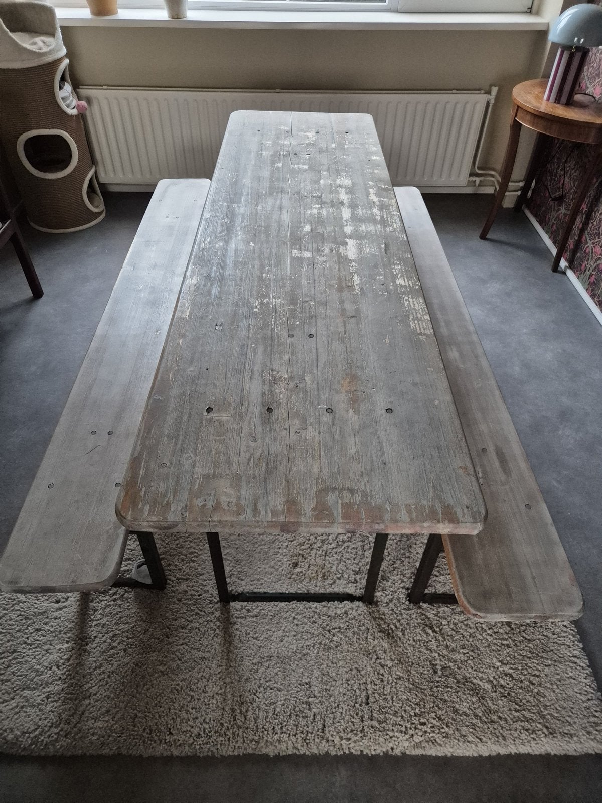 Vintage houten biertafel met twee banken, Ophalen, Minder dan 50 cm, Gebruikt, 150 tot 200 cm