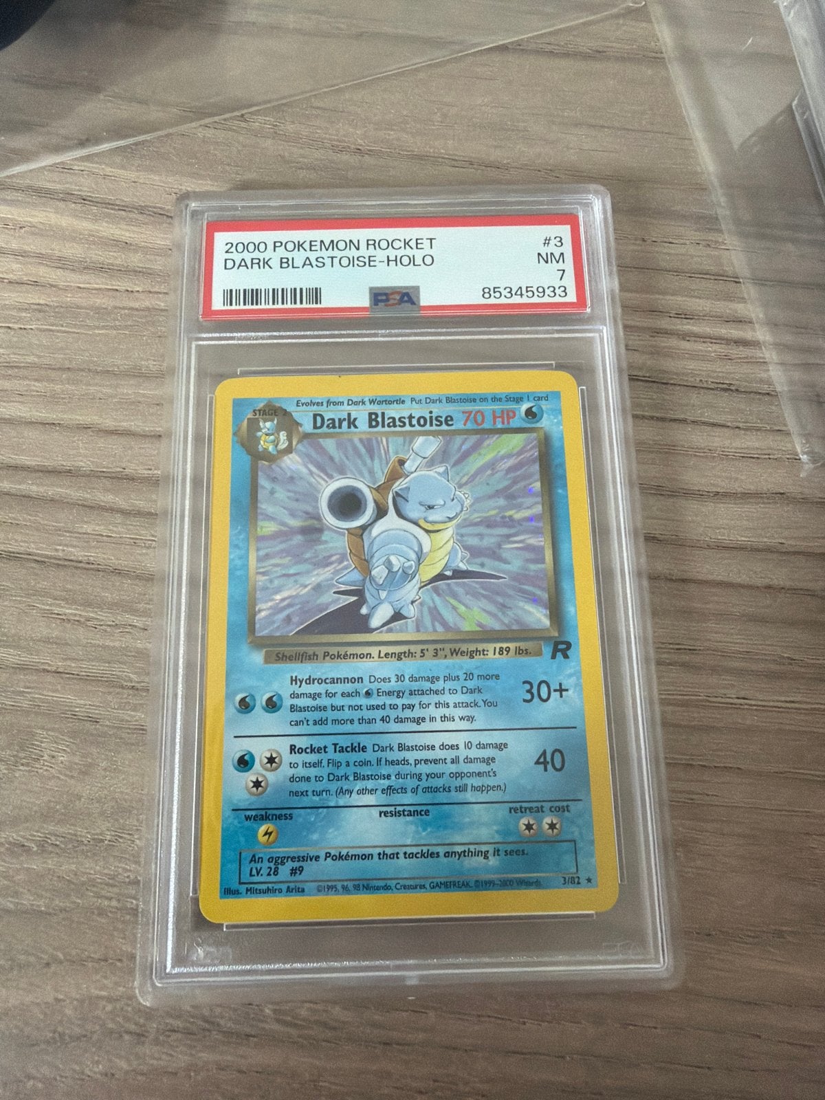 Pokémon Dark Blastoise Holo PSA 7 (2000 Rocket), Ophalen of Verzenden, Zo goed als nieuw, Losse kaart, Foil