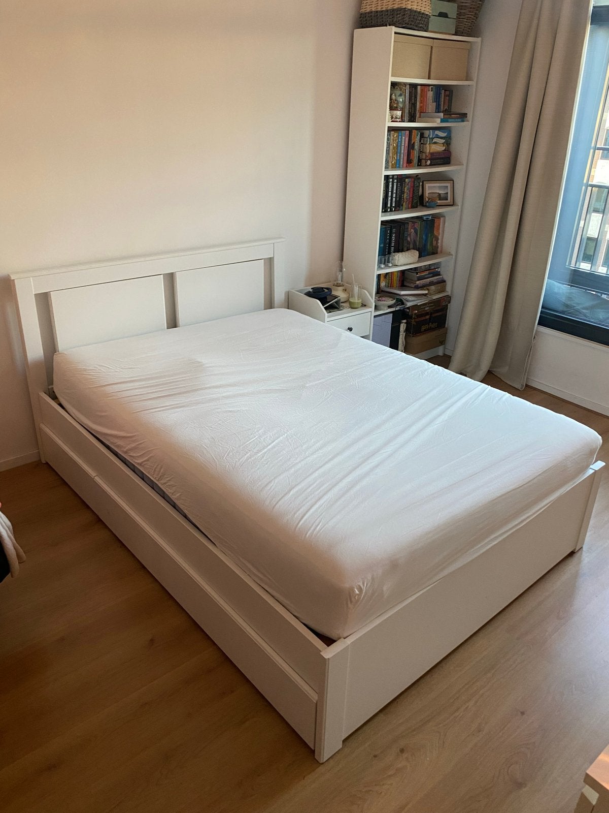 IKEA SONGESAND Bedframe met 4 lades, wit, 140x200 cm, Ophalen, Wit, Tweepersoons, 140 cm