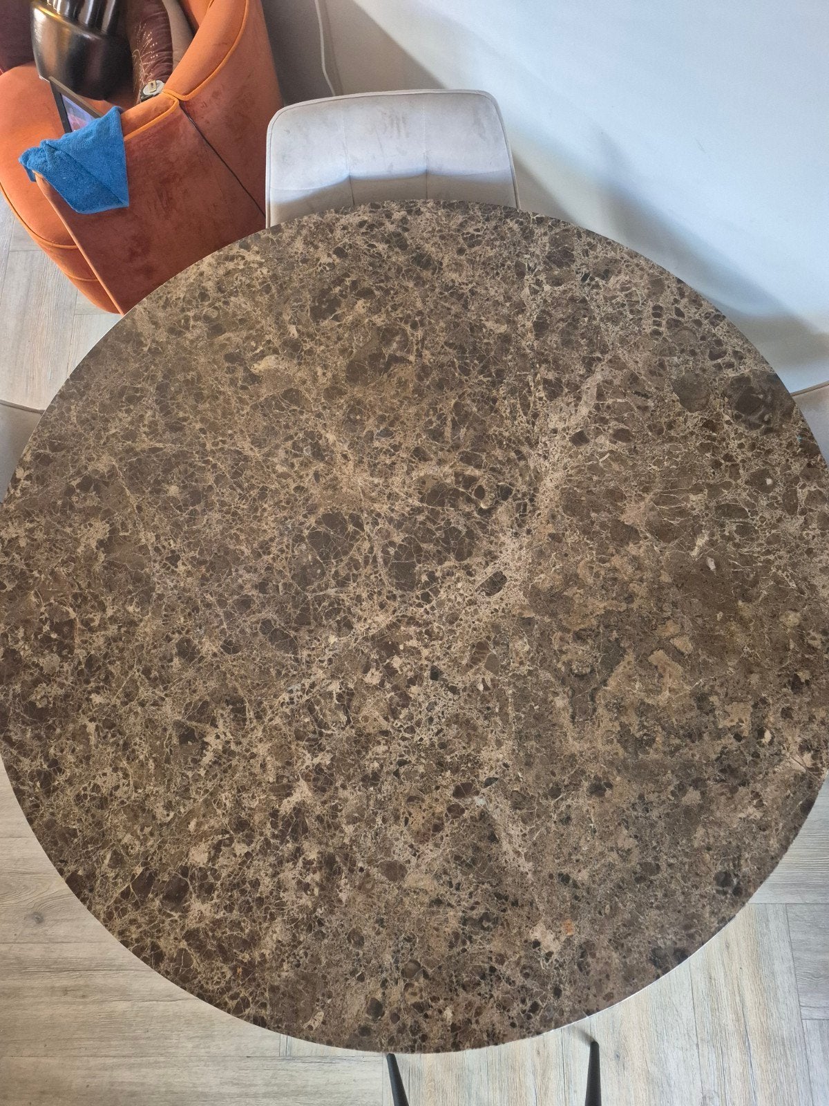 ronde marmere tafel, Huis en Inrichting, Ophalen, Rond, Zo goed als nieuw, Vijf personen of meer