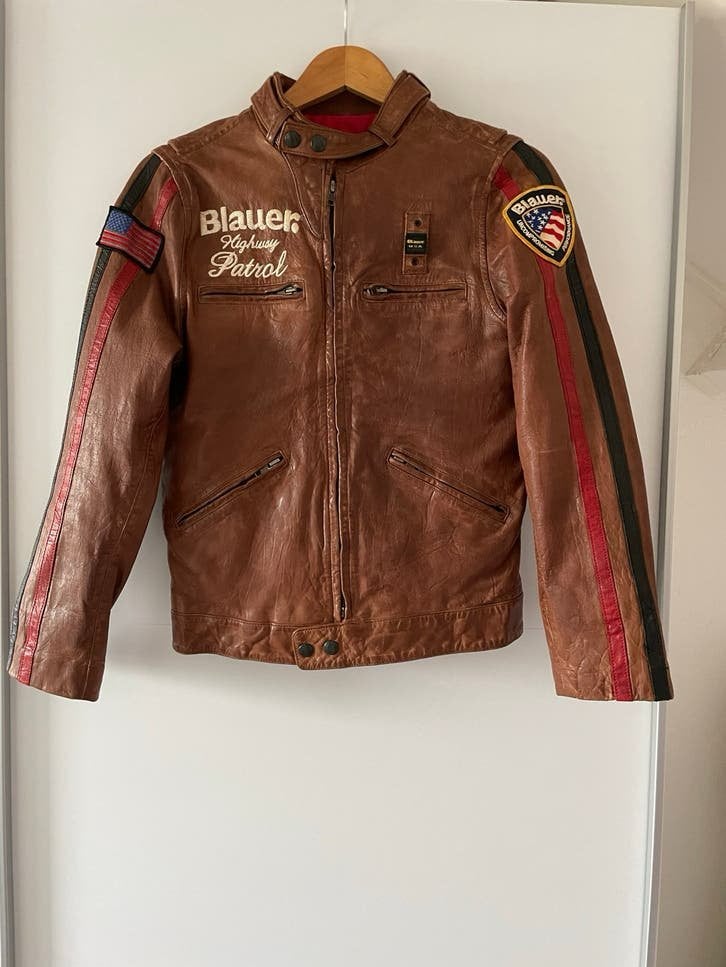 Blauer Leren Jas - Maat 12 / 152-158, Motoren, Ophalen of Verzenden, Tweedehands, Kinderen, Jas | leer