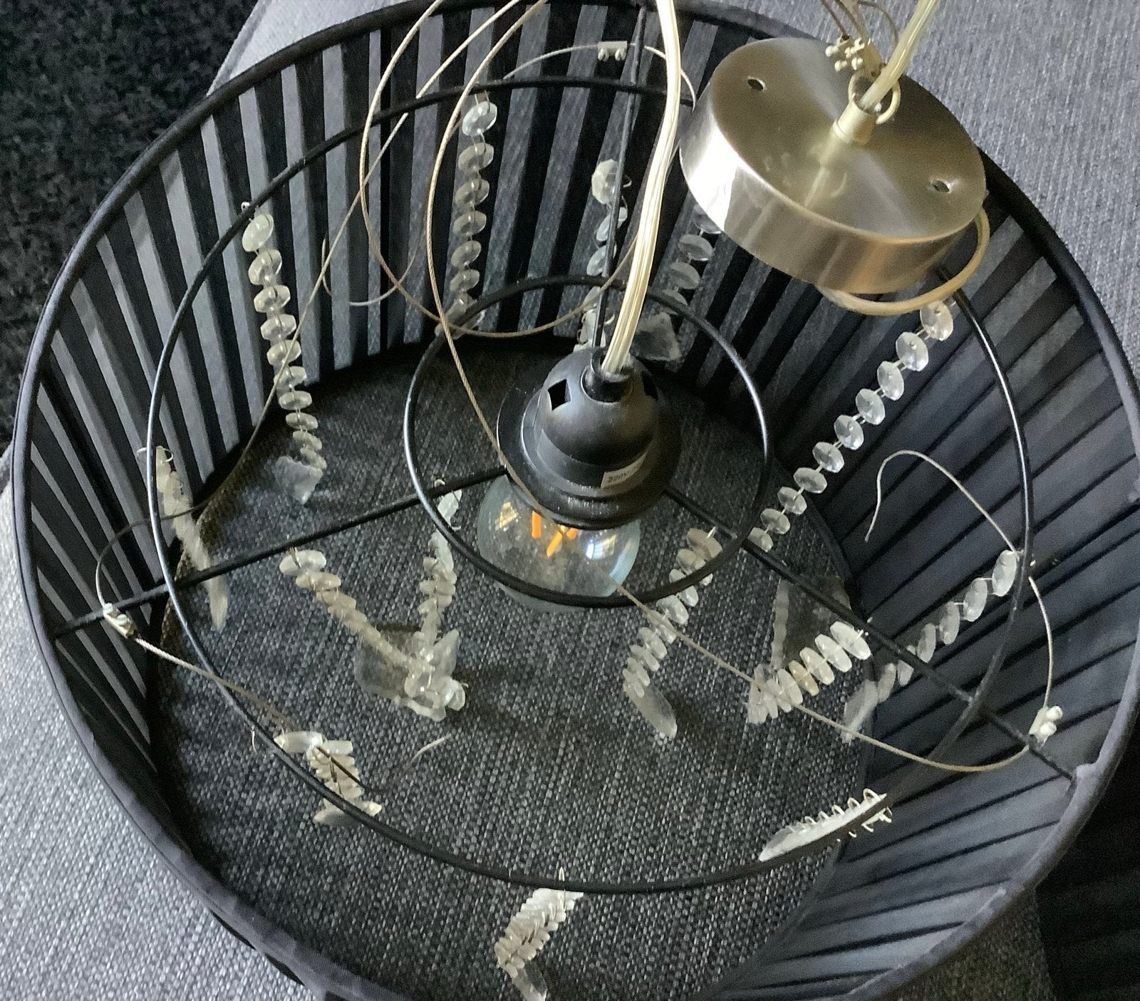 Moderne hanglamp met kristallen details,zwart,2 lampen, Huis en Inrichting, Ophalen, Minder dan 50 cm, Gebruikt, Minder dan 25 cm