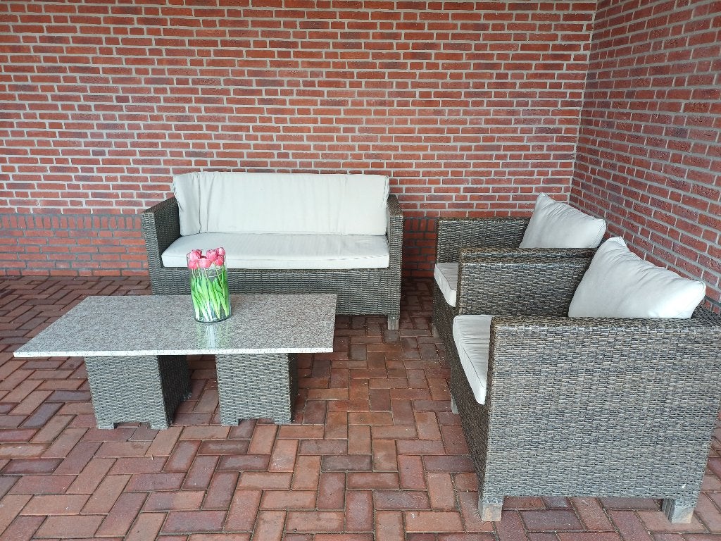 Loungeset met nieuwe kussens, Ophalen, 4 zitplaatsen, Rotan, Zo goed als nieuw